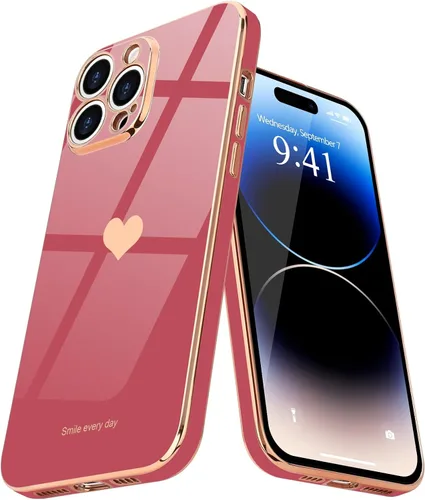Miniatura 16 de Teageo Funda para iPhone 14 Pro para mujeres y niñas, lindo corazón de amor, chapado de lujo, cubierta trasera suave, protección completa de la Negro