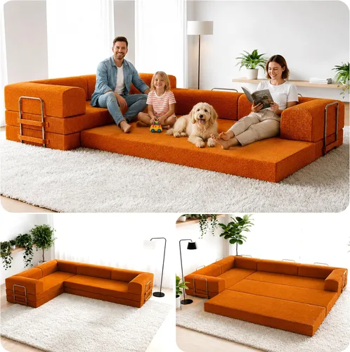 Miniatura 11 de TUFT & FINCH Sofá comprimido en forma de L de alta calidad, cama y asientos de 3 plazas, sofás seccionales convertibles para sala de estar, oficina