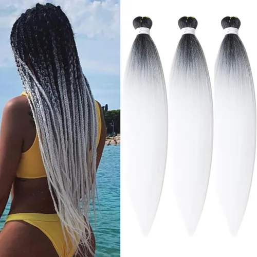Miniatura 37 de Extensiones de cabello trenzado morado preestiradas, 20 pulgadas, 2 piezas de cabello sintético trenzado para niñas y mujeres, fiesta, disfraz