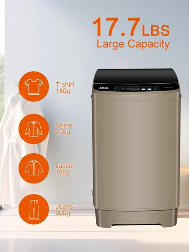 Miniatura 4 de KRIB BLING Bomba de drenaje portátil de 17.7 libras, lavadora completamente automática con pantalla LED, 10 programas y 8 niveles de agua Dorado