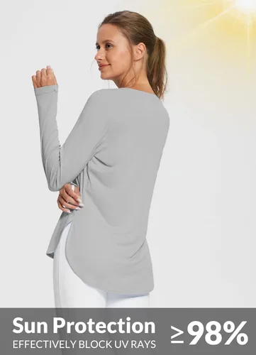 Miniatura 44 de BALEAF - Camisetas de sol de manga larga para mujer, con FPU 50+, para senderismo, ligeras, de secado rápido, protección contra rayos ultravioleta