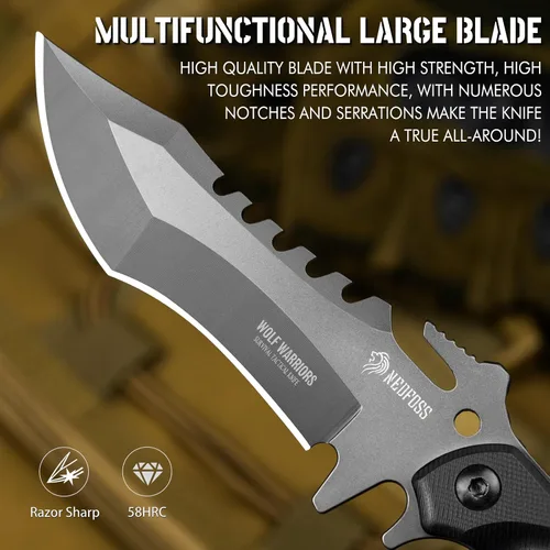 Miniatura 2 de NedFoss Cuchillo de supervivencia de hoja fija con funda, cuchillo de campamento de espiga completa de 9 pulgadas, mango ergonómico G10