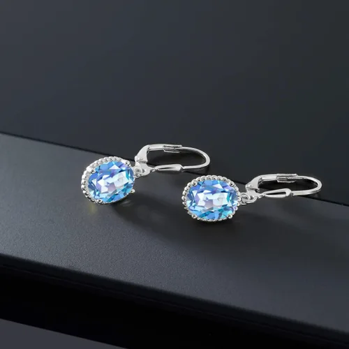 Miniatura 126 de Gem Stone King Aretes colgantes de gota para mujer, plata de ley 925, piedra natal ovalada de 0.354 x 0.276 in, joyería fina, regalos para ella