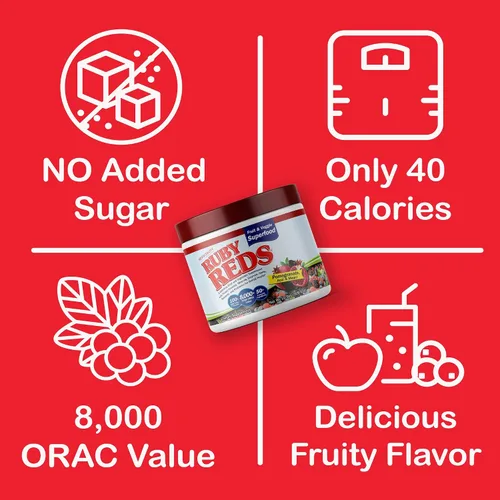 Miniatura 3 de Ruby Reds Deliciosos rojos en polvo de frutas y verduras suplemento con potentes vitaminas, minerales, enzimas, hierbas, nutrientes y probióticos