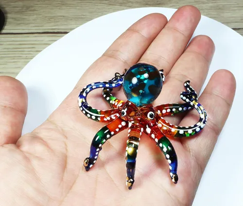 Miniatura 4 de WitnyStore Figura pequeña de pulpo arcoíris punteado dorado de 5½ pulgadas, pulpos de vidrio soplado a mano, calamares, sepia, moluscos marinos