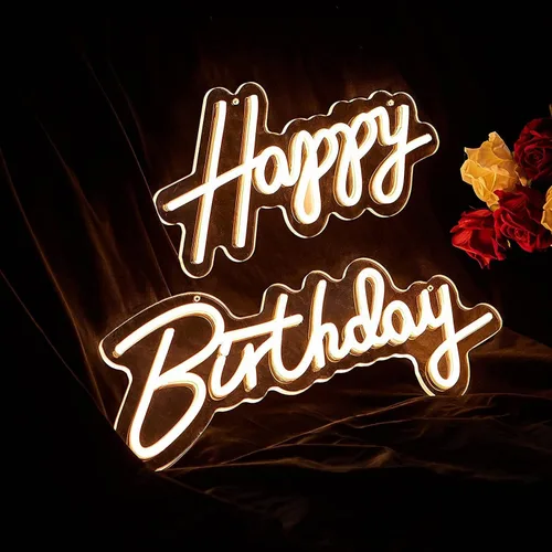 Miniatura 6 de Letrero de neón grande de feliz cumpleaños para decoración de pared, con interruptor regulable, letrero de neón reutilizable de feliz cumpleaños