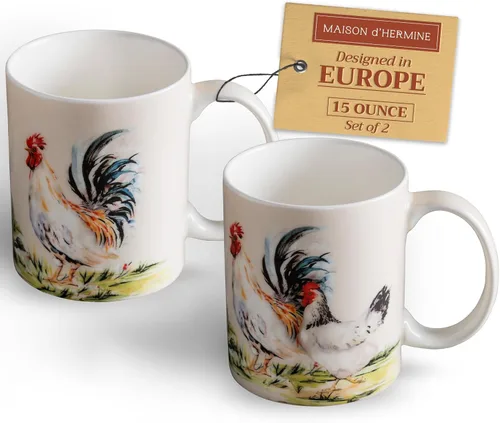 Miniatura 18 de Maison d' Hermine Taza de café con asas, tazas de porcelana fina de hueso, paquete de dos tazas de té para bebidas calientes, capuchino, latte, 015