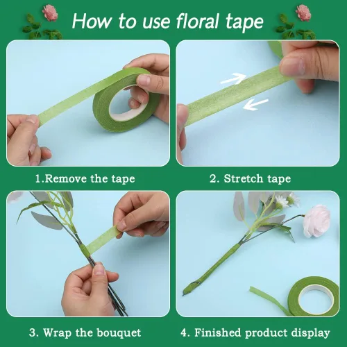 Miniatura 4 de 6 rollos de cinta floral, 1/2 pulgada por 180 yardas, cinta floral verde para ramo de tallo de flores, arreglos de flores, proyectos