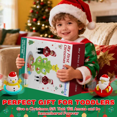 Miniatura 8 de Mi Primer Árbol de Navidad para Niños Pequeños, Juguete Decorativo Montessori Musical con Luces y Adornos, Mini Juego de Tren, Juguetes Roly Poly