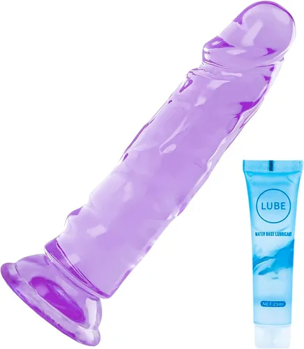 Miniatura 32 de Juguetes sexuales suaves y realistas de 9.4 pulgadas con ventosa para jugar con manos libres, pene grueso azul-morado adecuado para Violeta-Azul