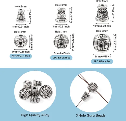 Miniatura 2 de Craftdady Cuentas de gurú tibetano de plata de 3 maneras para hacer collares y joyas