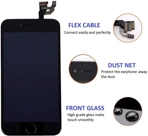 Miniatura 3 de Brinonac para iPhone 6, pantalla de repuesto negra, digitalizador LCD táctil, montaje completo con cámara frontal, sensor de proximidad, altavoz
