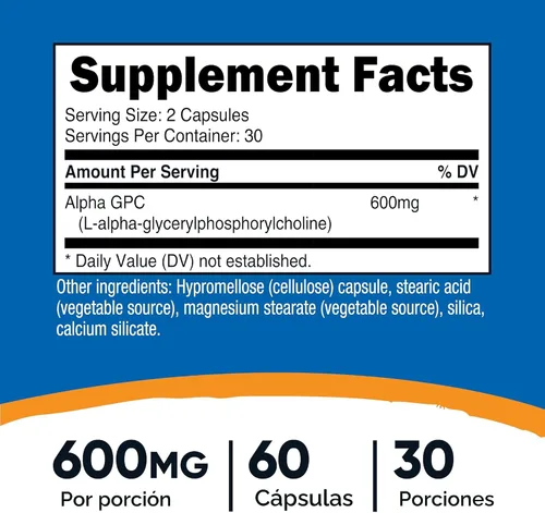 Miniatura 2 de Nutricost Alpha GPC 600 mg, 60 cápsulas vegetarianas - Sin OMG y sin gluten, 300 mg por cápsula