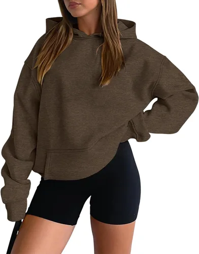 Miniatura 33 de onlypuff Sudadera casual con capucha para mujer, de manga larga, con bolsillo de canguro, hombro caído
