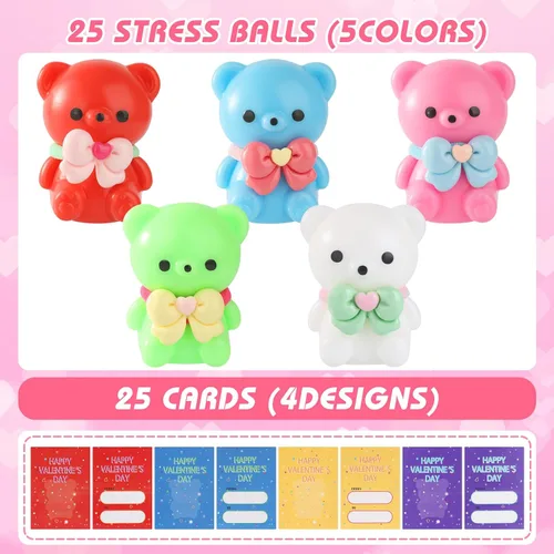 Miniatura 2 de Juego de 25 bolas antiestrés para el día de San Valentín, bolas de alivio para apretar, juguetes elásticos para aliviar la ansiedad, lindos juguetes