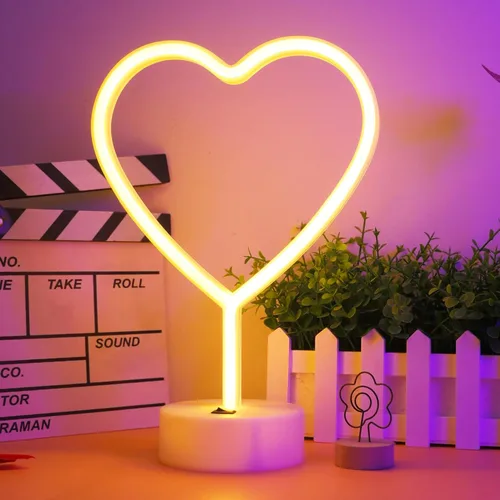 ENUOLI - Lámpara de noche de neón con forma de corazón USB y alimentada por batería, señal de neón en forma de corazón colgante, decoración de boda
