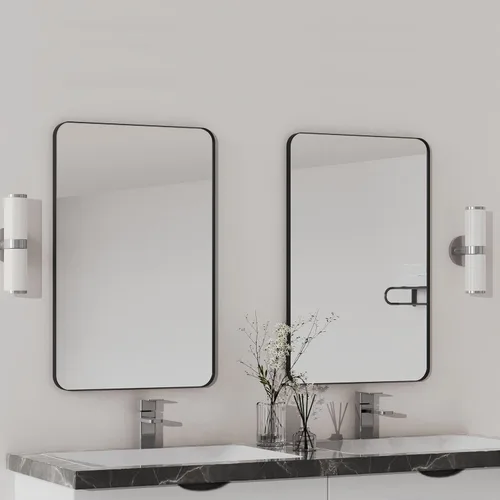 Miniatura 7 de VocalStar - Espejo de baño con marco de metal negro para pared, espejo de tocador de baño redondo rectangular mate de 16 x 24 pulgadas con marco