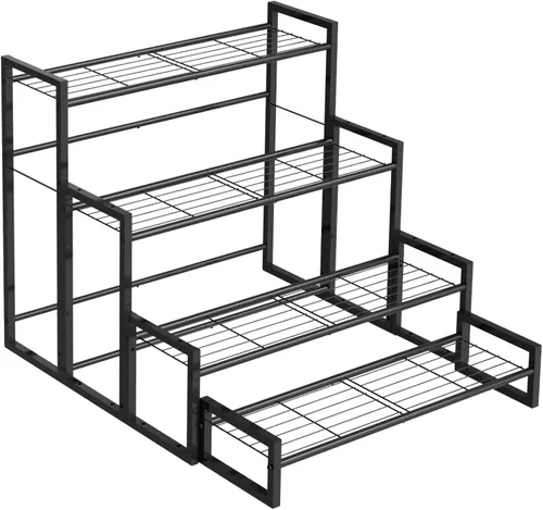 VyGrow Soporte para plantas, soporte apilable para plantas de 4 niveles, estante escalable resistente para plantas altas para interiores y negro