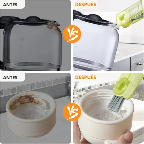 Miniatura 5 de Juego de cepillos de limpieza de ranuras de tapa de taza 3 en 1, cepillo multifuncional para limpiar botellas, limpiador de silicona para ranuras