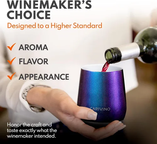 Miniatura 7 de Carivino Vaso de vino de lujo con interior de cerámica, base de corcho genuino y tapa Tritan, aislamiento al vacío de acero inoxidable avanzado