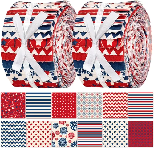 Hosuly 40 piezas de tela patriótica del 4 de julio, tela roja, blanca y azul, bandera estadounidense, estrella, tira de acolchado de 2.55 pulgadas,
