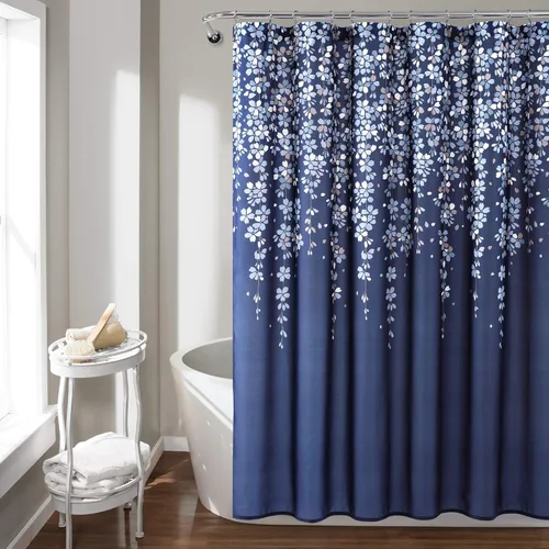 Lush Decor Cortina de ducha Weeping Flower, 72 pulgadas de ancho x 72 pulgadas de largo, color azul marino, cortinas de ducha de tela para baño,