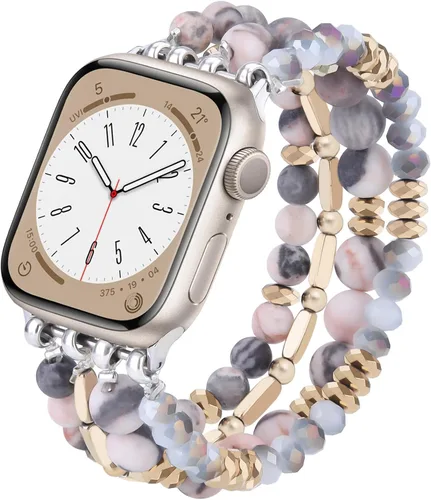 Miniatura 20 de VISOOM - Pulsera de cuentas boho compatible con Apple Watch Band de 40mm/38mm/41mm Series 9 8 7 SE; pulsera de moda de cuentas de cristal hecha a