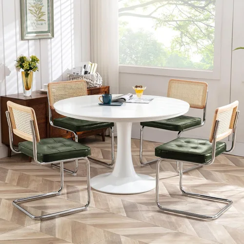 Zesthouse Juego de 4 sillas de comedor de ratán natural, sillas modernas de comedor con respaldo de madera maciza para cocina y sala de estar, verde