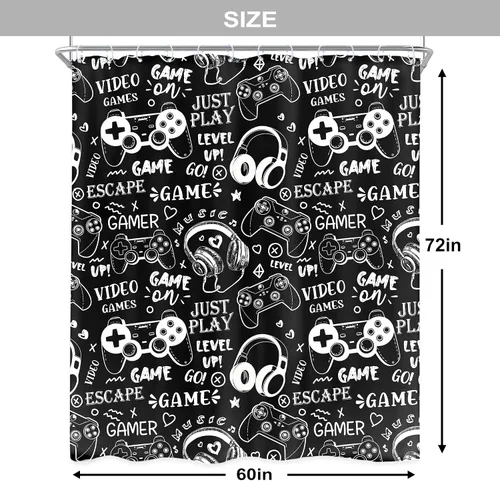Miniatura 5 de Newsely Cortina de ducha para niños, 60 pulgadas de ancho x 72 pulgadas de alto, juego de cortina de ducha para videojuegos, videojuegos