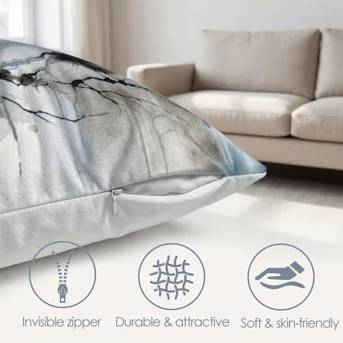 Miniatura 3 de Juego de 2 fundas de almohada decorativas de terciopelo de 18 x 18 pulgadas, estampado de pájaros y ramas en acuarela, felpa suave con acento neutro