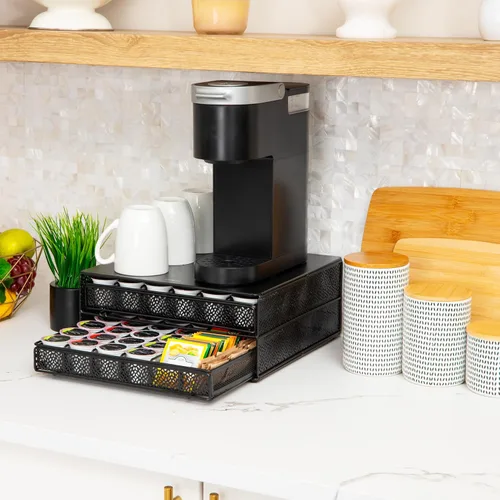 Miniatura 9 de Mind Reader Organizador de cápsulas de café de una sola porción con 2 cajones, capacidad para 72 cápsulas, malla metálica, 13"L x 12.75"A x 5"Al
