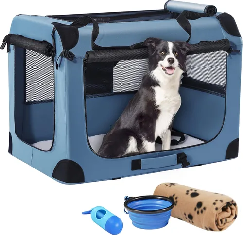 Miniatura 9 de Jaula portátil plegable para perros Petprsco, jaula de viaje para perros 24x17x17 con manta suave y cálida y cuenco plegable para gatos grandes