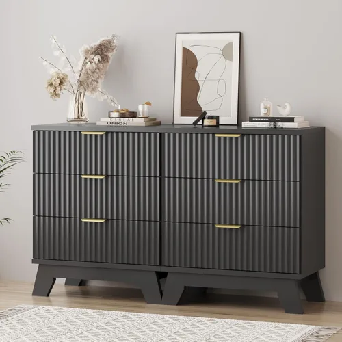 Miniatura 7 de Cómoda acanalada para dormitorio con 3 cajones, cómoda moderna de 24 pulgadas de ancho con mango de metal, soporte de TV de madera, armario de Negro