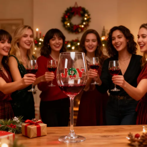 Miniatura 5 de Vipush Juego de copas de vino de 2 a 19 onzas con cristal de alegría de Navidad, regalo de copa de vino, cristalería de invierno, copas
