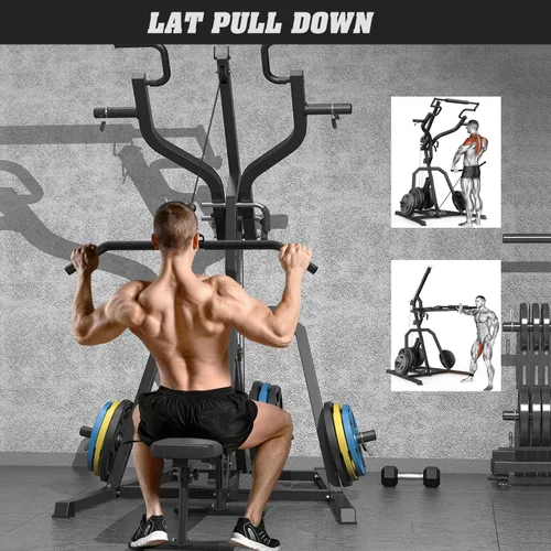 Miniatura 7 de DONOW Rack de Potencia con Palanca para Gimnasio, Rack para Sentadillas, Gimnasio con Palanca con Sistema LAT de Remo Bajo, Sistema de Gimnasio Negro