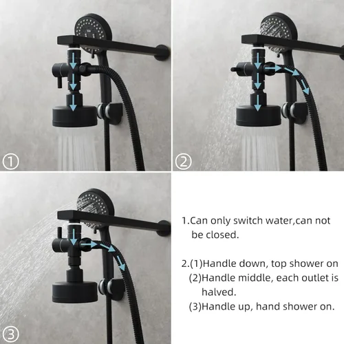Miniatura 4 de CIENCIA Válvula desviadora de brazo de ducha de 3 vías de latón G 1/2 para ducha de mano, piezas negras, DSF007C