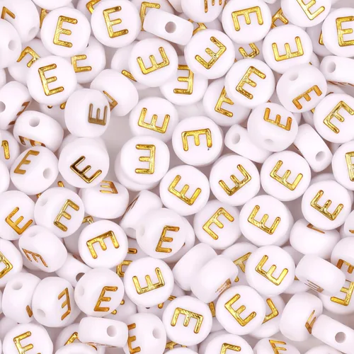 Miniatura 31 de 300 cuentas de letras S de 0.157 x 0.276 in, cuentas blancas del alfabeto de forma redonda acrílica, cuentas sueltas para pulseras con nombre
