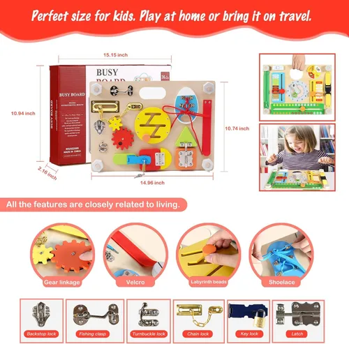 Miniatura 3 de Tabla de Actividades Montessori de Doble Cara para Niños Pequeños de 3-5 años, Entrena las Habilidades Motoras Finas de los Bebés, Juguete