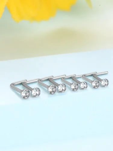 Miniatura 5 de 20 Piezas Piercing de Nariz Curvado Anillo de Nariz de Acero Inoxidable con Cristales Forma en L Tornillo de Nariz Joyería de Piercing, Calibre 20