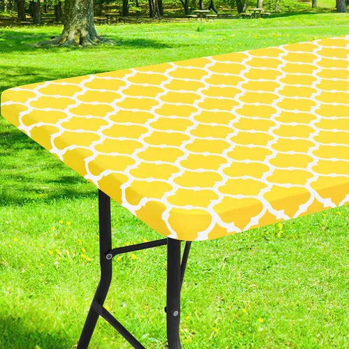 Miniatura 25 de Smiry Mantel cuadrado para mesa de pícnic, manteles de camping impermeables elásticos ajustables, protector de mantel de vinilo con respaldo de Gris