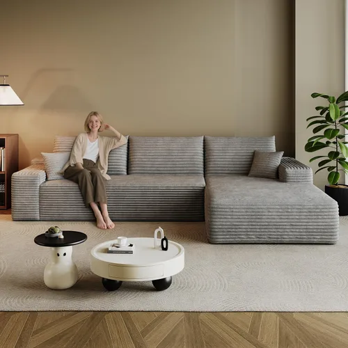 Miniatura 11 de Sofá modular en forma de L de 96 pulgadas con diván, moderno y cómodo sofá de pana para sala de estar, sofá de espuma viscoelástica, no requiere