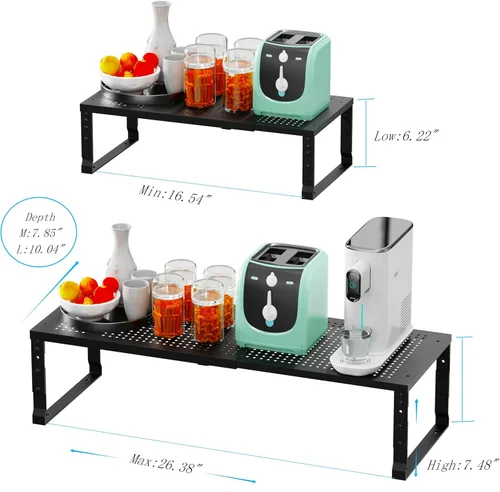 Miniatura 6 de Estante de especias expandible para armario de cocina, estantes de almacenamiento apilables, estantes ajustables para mostrador para armarios, Negro