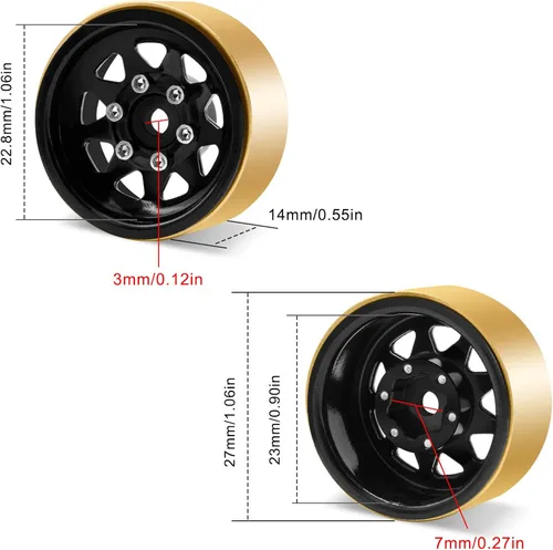 Miniatura 5 de OGRC 1.0 Rines de rueda RC con anillos de latón, rines de rueda de plato hondo, ruedas Beadlock 1.0 para 1/18 TRX4M 1/24 SCX24 C10 JLU Deadbolt Negro