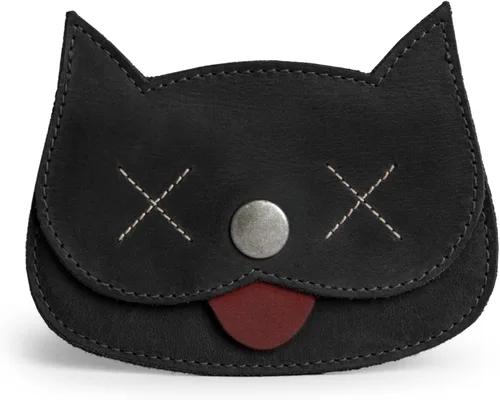Miniatura 57 de Hide & Drink, Cartera en forma de gato, bolsa para monedas, soporte para dinero, accesorio de viaje, cuero de grano completo, hecho a mano, Negro