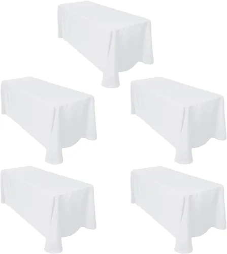Miniatura 9 de LTC LINENS - Paquete de 2 manteles rectangulares de poliéster, de 60 x 102 pulgadas y 6 pies, color azul bebé, con caída parcial, resistentes a