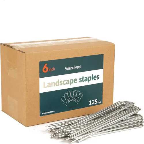 Grapas de jardín resistentes de calibre 9 de 6 pulgadas, paquete de 125 estacas de jardín galvanizadas antioxidantes, pasadores de césped en forma