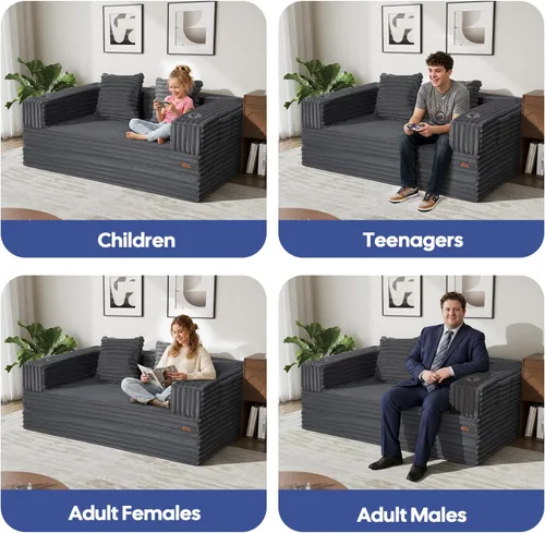 Miniatura 5 de COMAX Sofá cama futón, sofá cama convertible 4 en 1, sofás deshuesados para sala de estar, sofá biplaza plegable pequeño plegable que ahorra Gris