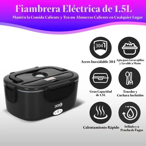 Miniatura 2 de IXIIE Lonchera eléctrica de 80W, calentador de alimentos para el trabajo, 12V/24V/110V, lonchera portátil para adultos con 2 envases de acero