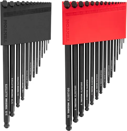 TEKTON Juego de llaves en L hexagonales de extremo de bola de brazo corto con soportes, 28 piezas (0.050-3/8 pulgadas, 0.051-0.394 in) | KLX91312