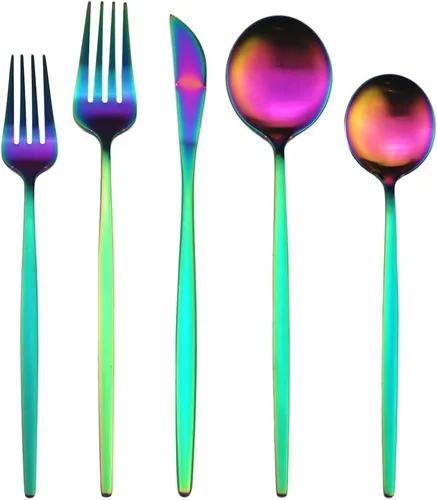 Miniatura 12 de Juego de cubiertos de cobre mate, acabado satinado, 20 piezas, acero inoxidable 18/10, cuchara, tenedor y cuchillo, servicio para 4, utensilios